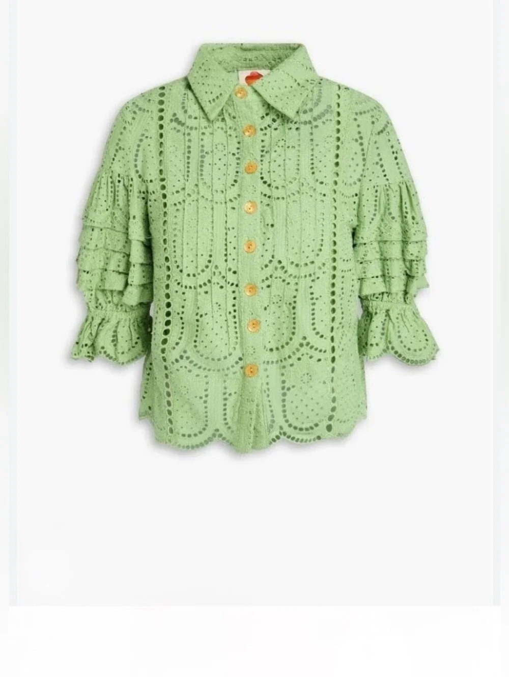 ✨💚✨FARM Rio Bright Green Eyelet Button-Front Blouse